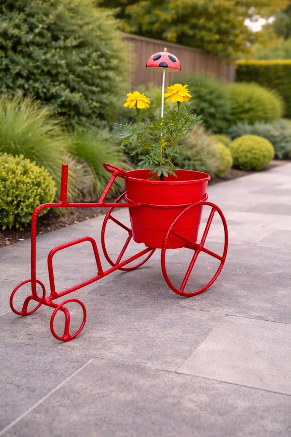 Triciclo decorativo con flores marigold